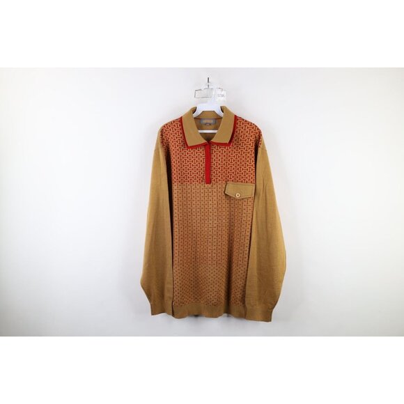 Vtg 90s Streetwear Mens 2XL Wool Blend Abstract Half Zip Knit Collared Sweater